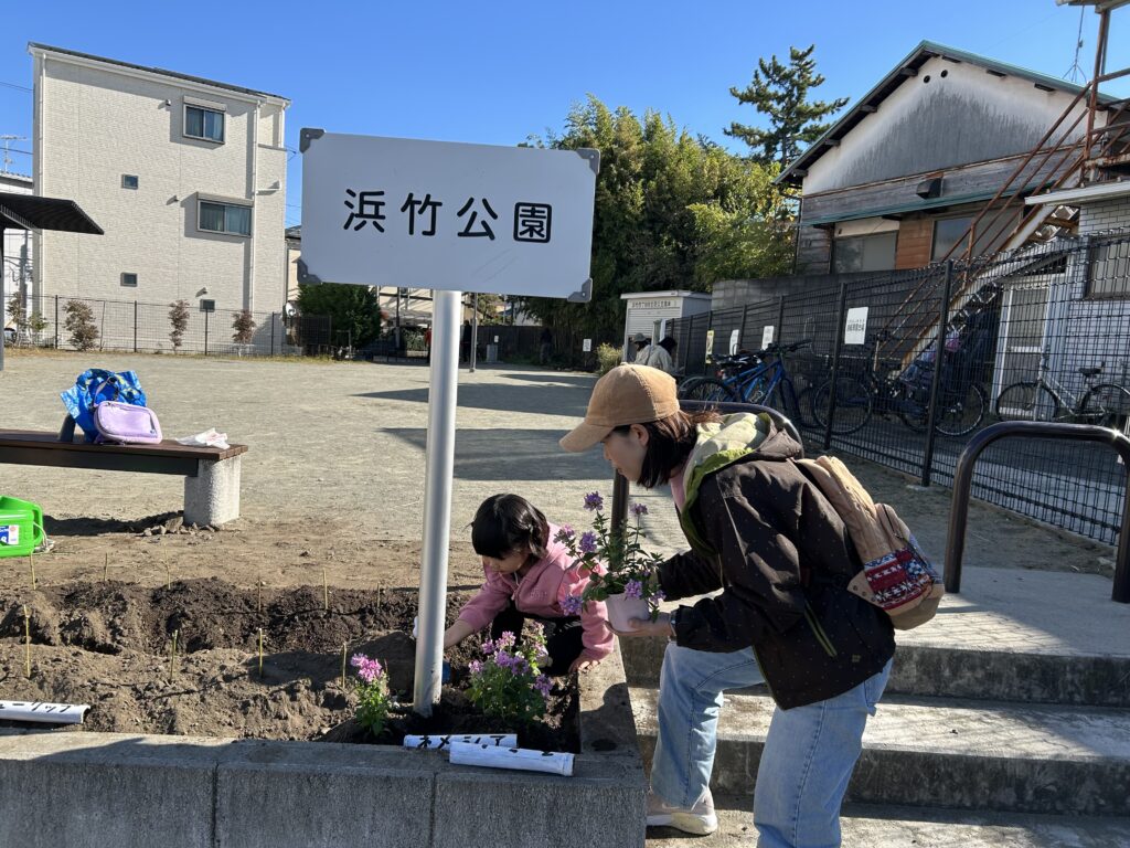 浜竹公園にチューリップの球根を植えました。
