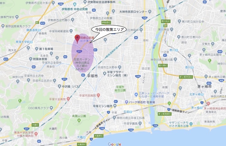 茅ヶ崎今宿自治会「歩け歩け大会」の散策エリアマップ